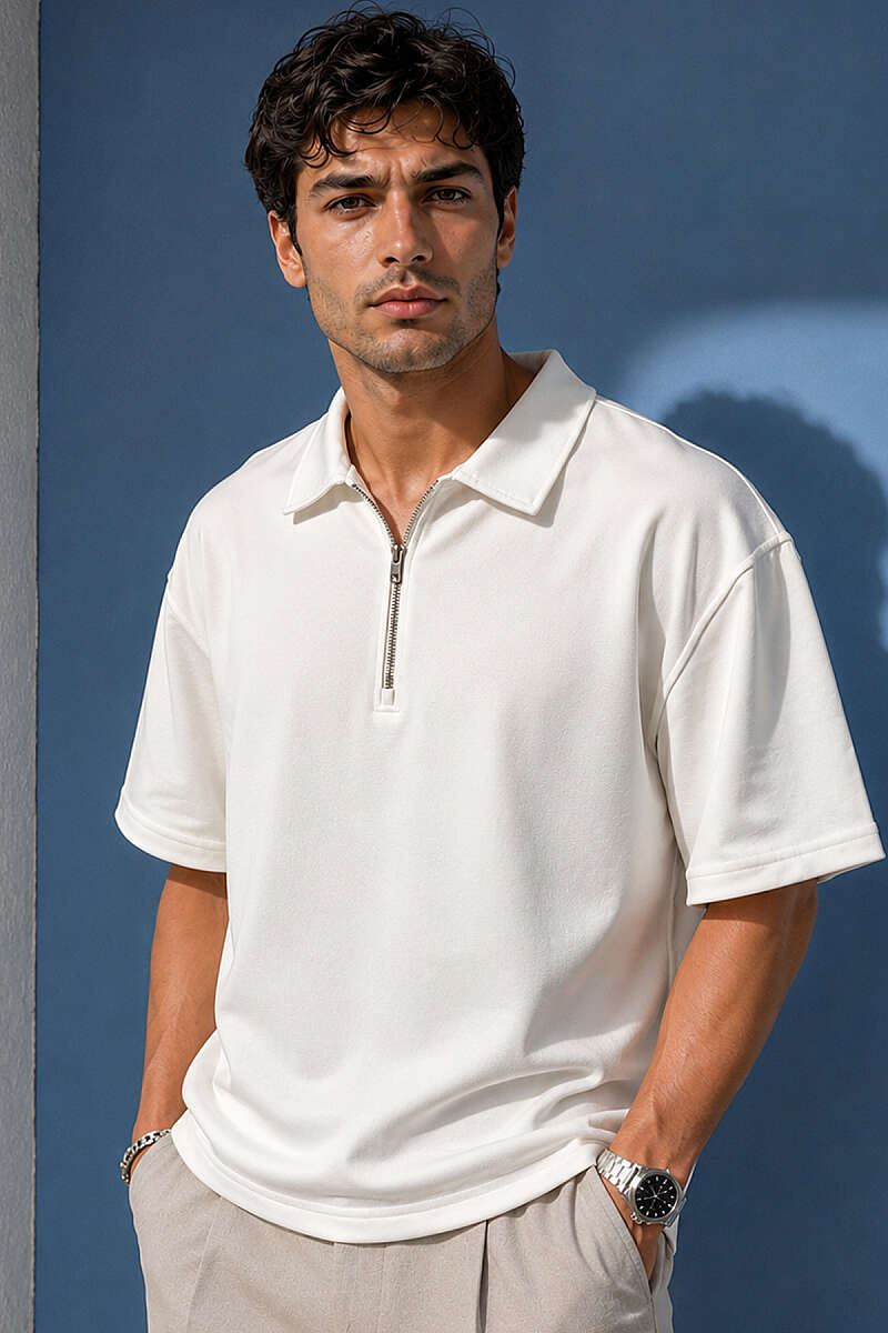 Yarım Fermuarlı Polo Yaka Erkek T-shirt