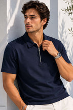 Yarım Fermuarlı Polo Yaka Erkek T-shirt Lacivert