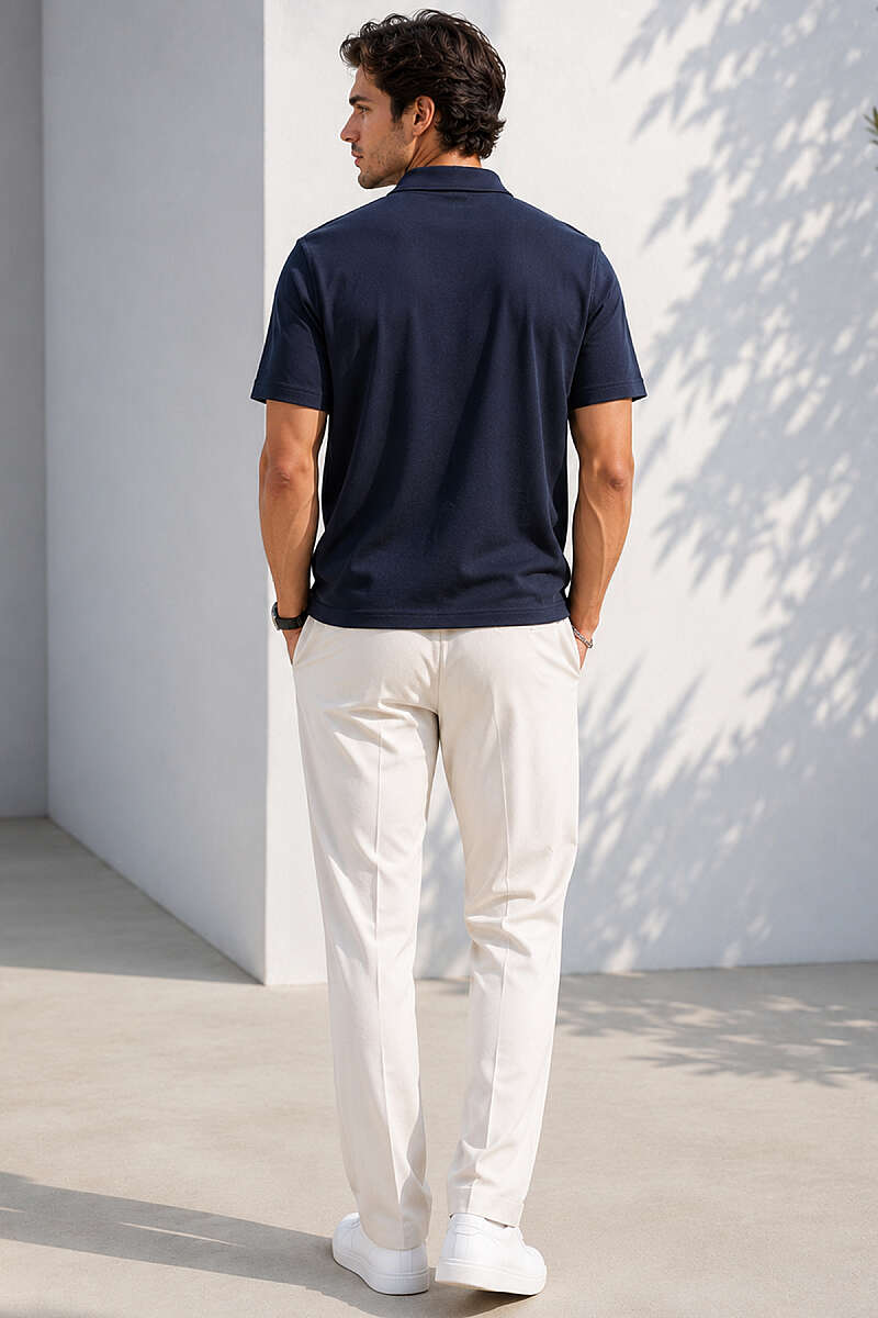 Yarım Fermuarlı Polo Yaka Erkek T-shirt Lacivert