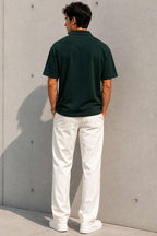 Yarım Fermuarlı Polo Yaka Erkek T-shirt Nefti