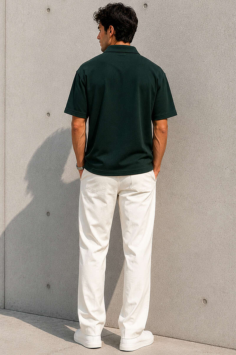 Yarım Fermuarlı Polo Yaka Erkek T-shirt Nefti
