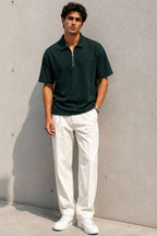Yarım Fermuarlı Polo Yaka Erkek T-shirt Nefti