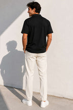 Yarım Fermuarlı Polo Yaka Erkek T-shirt Siyah