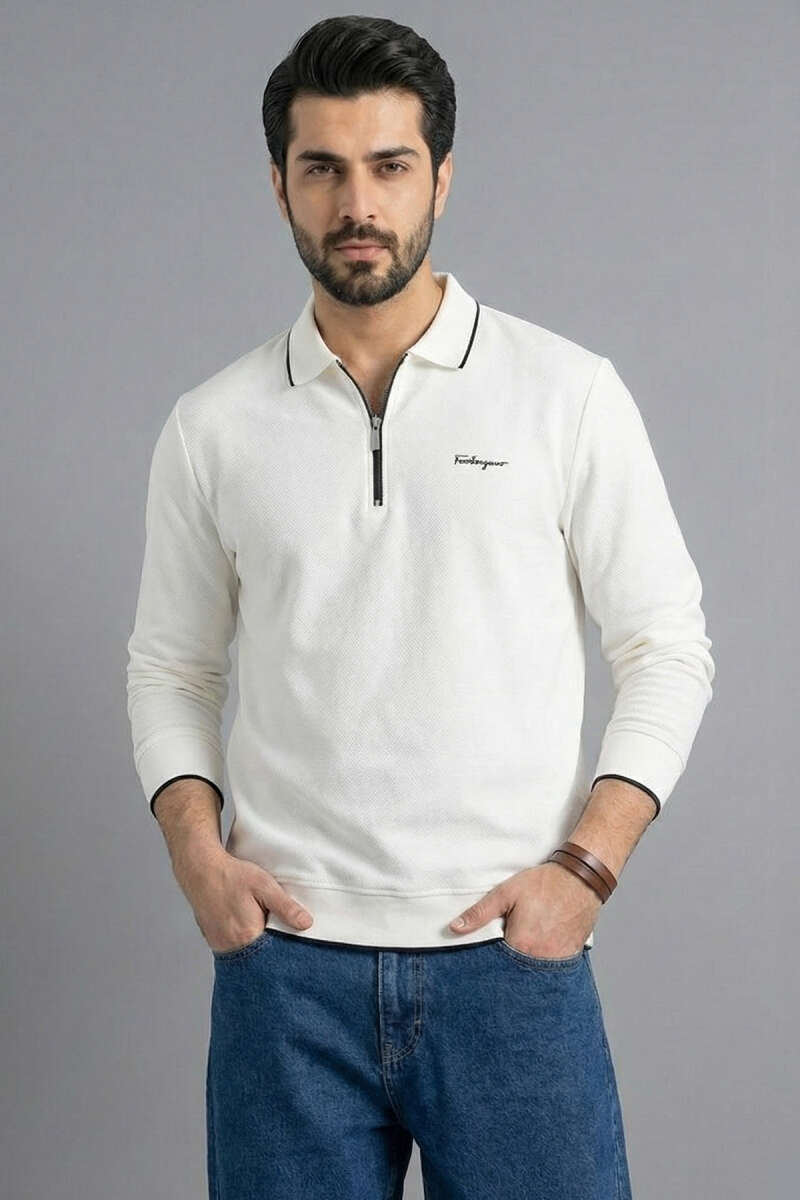 Yarım Fermuarlı Ribanalı Erkek Sweatshirt