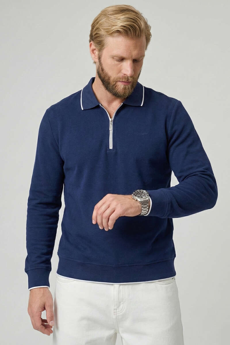 Yarım Fermuarlı Ribanalı Erkek Sweatshirt