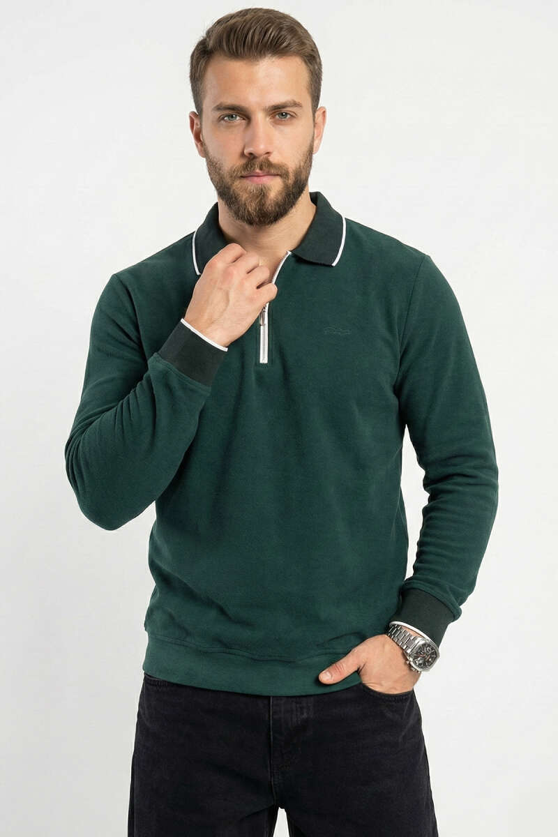 Yarım Fermuarlı Ribanalı Erkek Sweatshirt