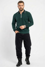 Yarım Fermuarlı Ribanalı Erkek Sweatshirt