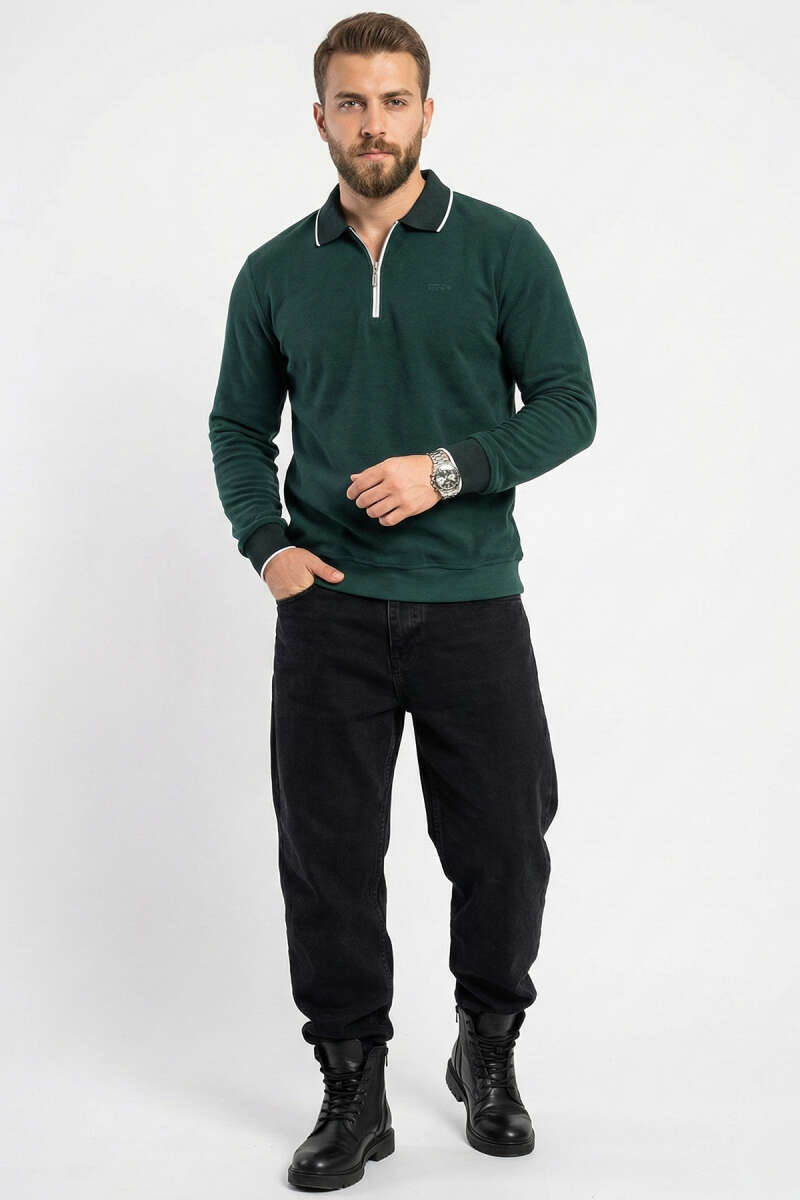 Yarım Fermuarlı Ribanalı Erkek Sweatshirt