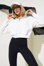 Yarım Fermuarlı Şardonlu Kısa Sweatshirt