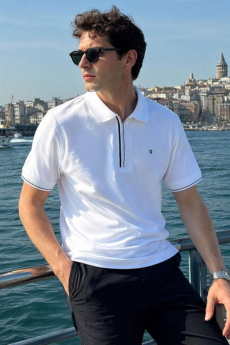 Yarım Gizli Fermuarlı Erkek T-shirt