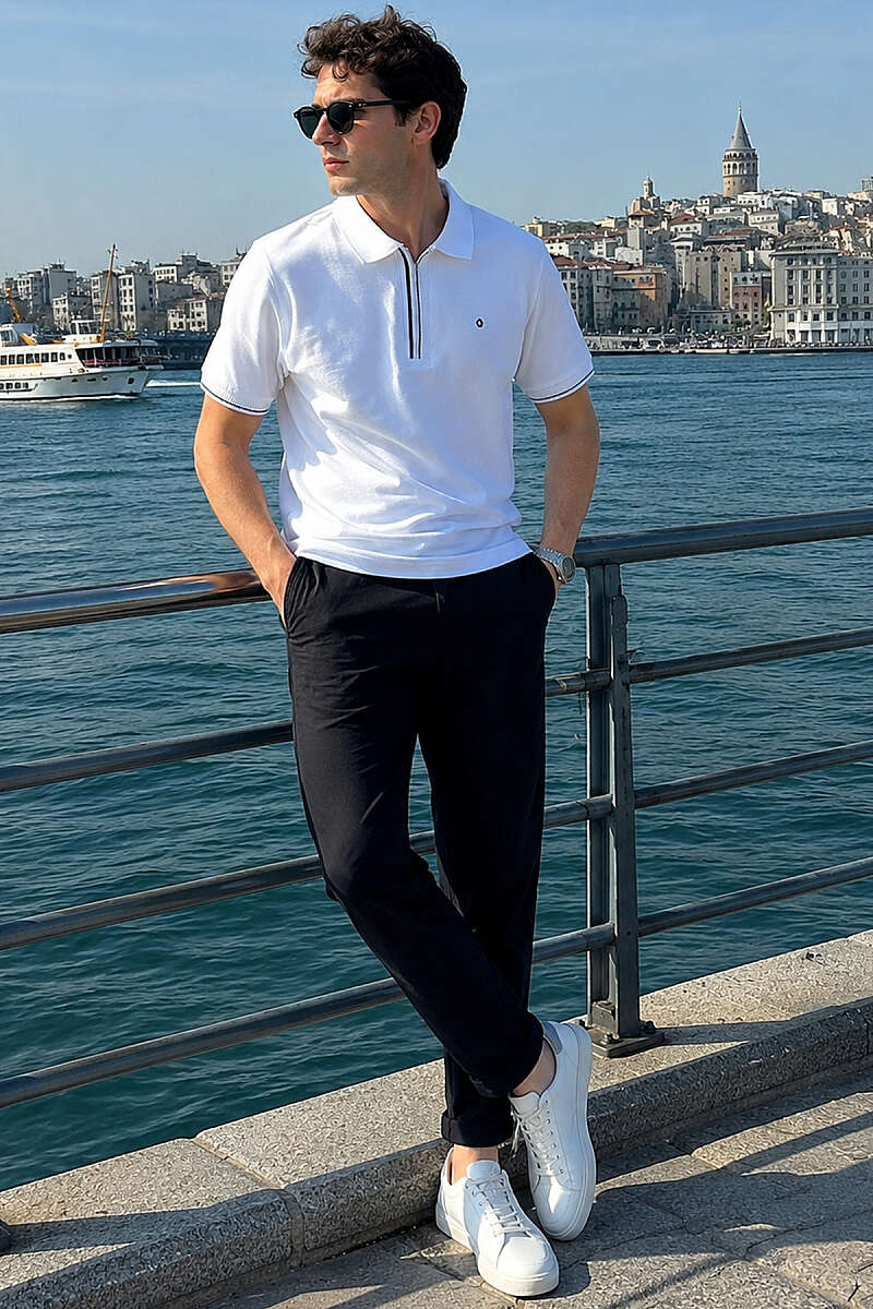 Yarım Gizli Fermuarlı Erkek T-shirt
