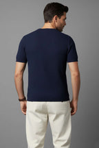 Yarım Patlı Erkek Triko T-shirt Lacivert