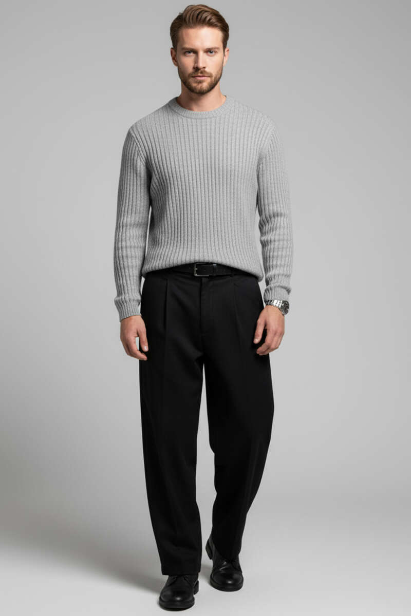 Dikey Çizgi Fitilli Erkek Triko Kazak
