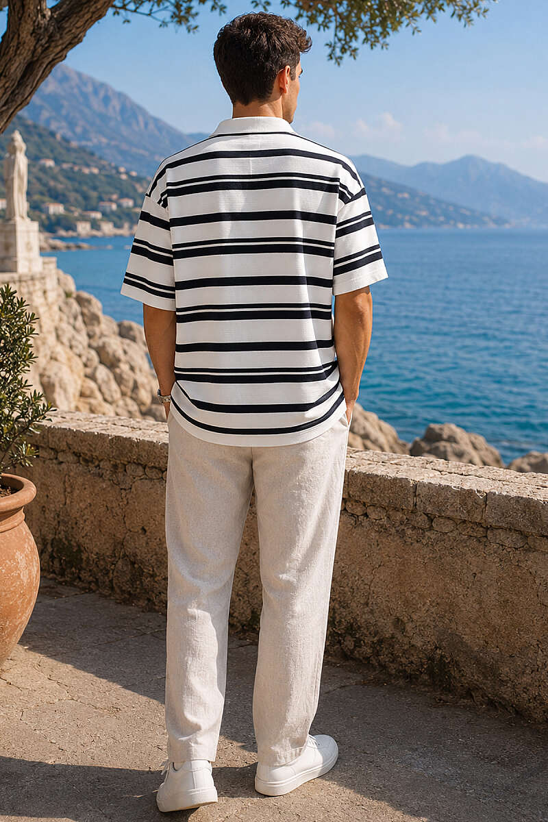 Yatay Çizgili Polo Yaka Erkek T-shirt