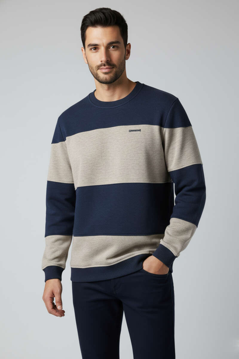 Yatay Çizgili Selanik Erkek Sweatshirt