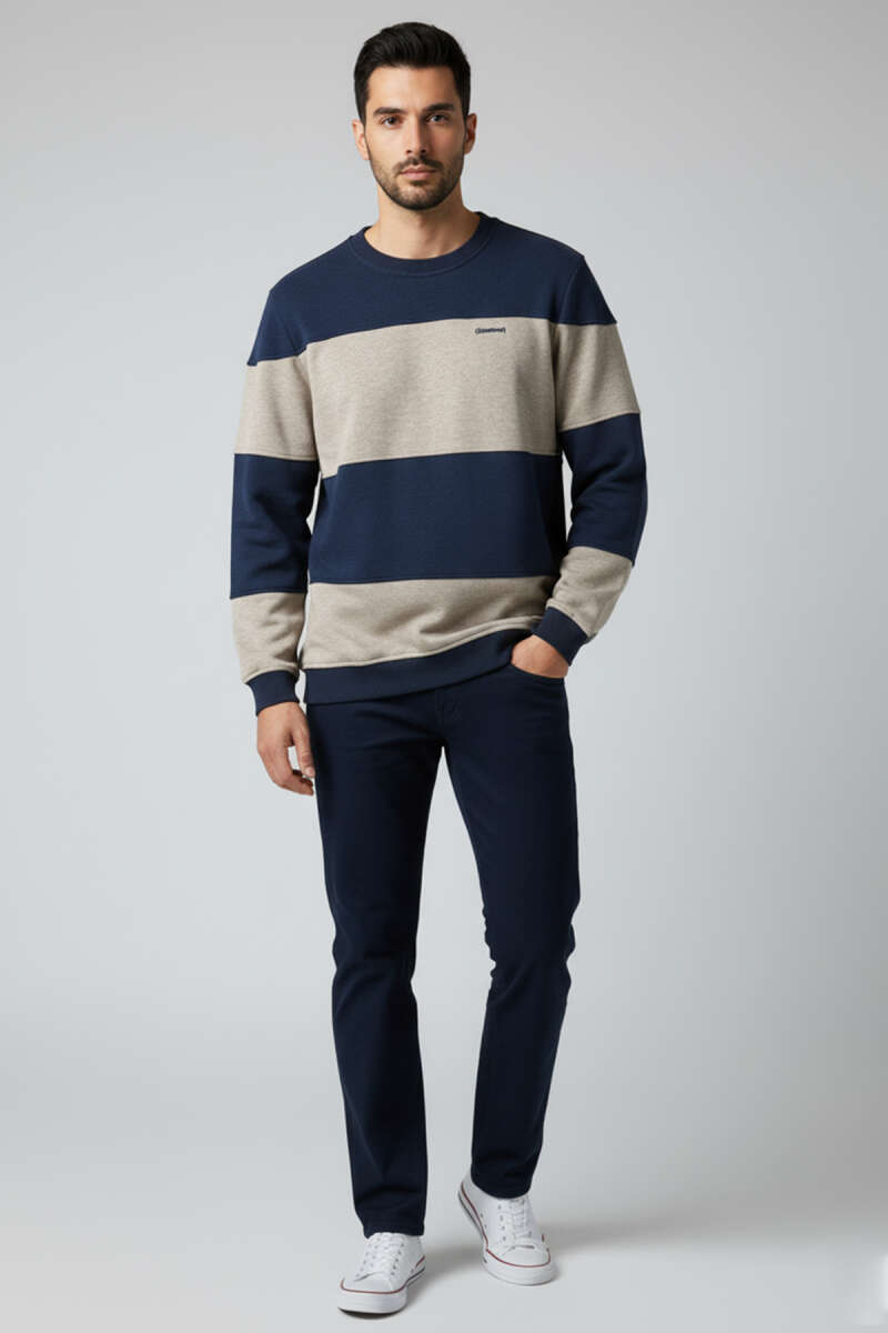 Yatay Çizgili Selanik Erkek Sweatshirt