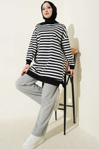 Yatay Geniş Çizgili Tunik