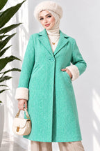 Mustard Collar Plush Zigzag Pattern Coat