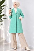 Mustard Collar Plush Zigzag Pattern Coat