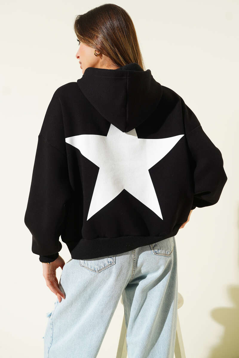 Yıldız Baskılı Kapüşonlu Şardonlu Sweat