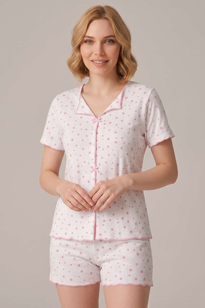 Yıldız Baskılı Kısa Kol Şortlu Pijama Takımı