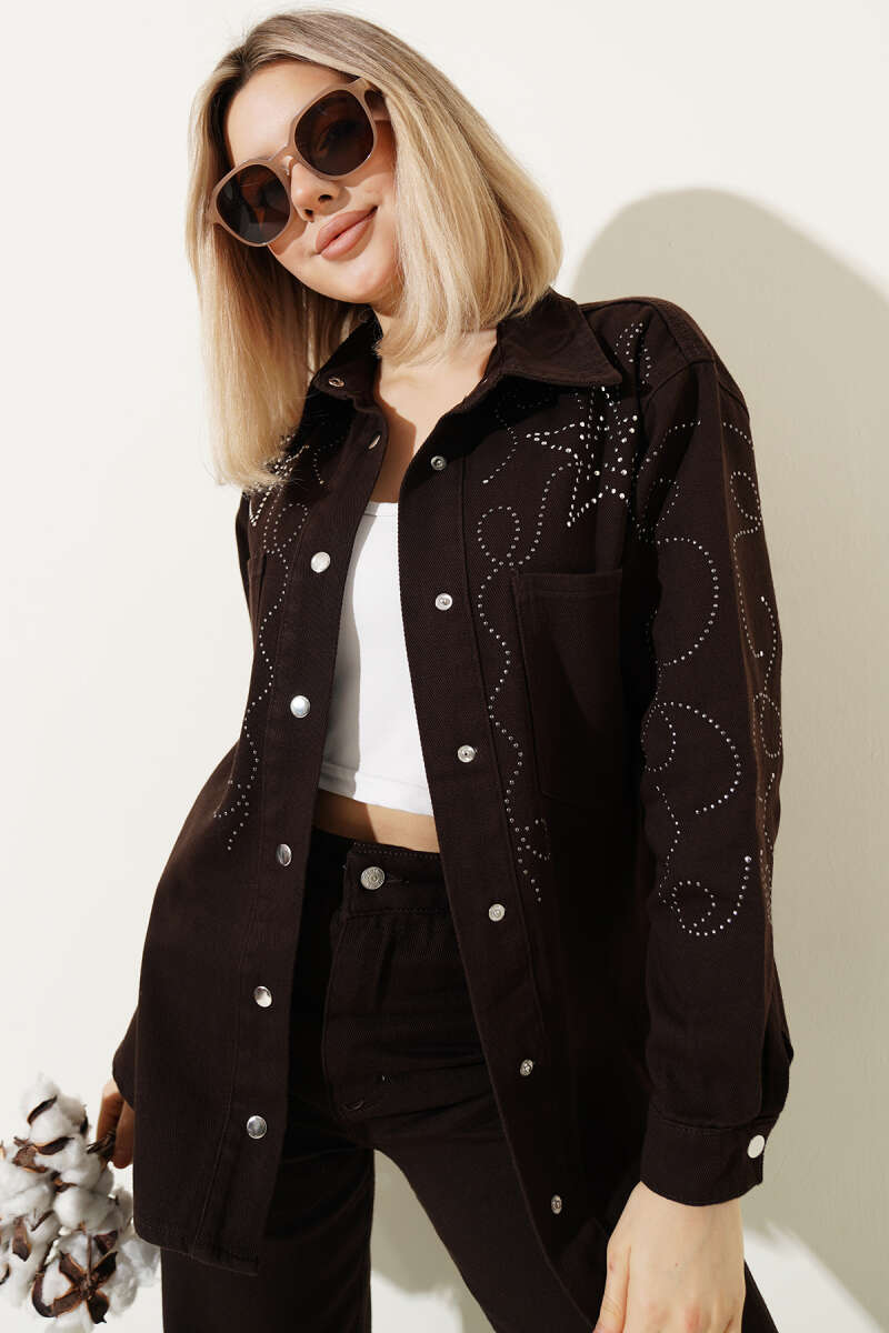 Yıldız Taşlı Cepli Gabardin Ceket
