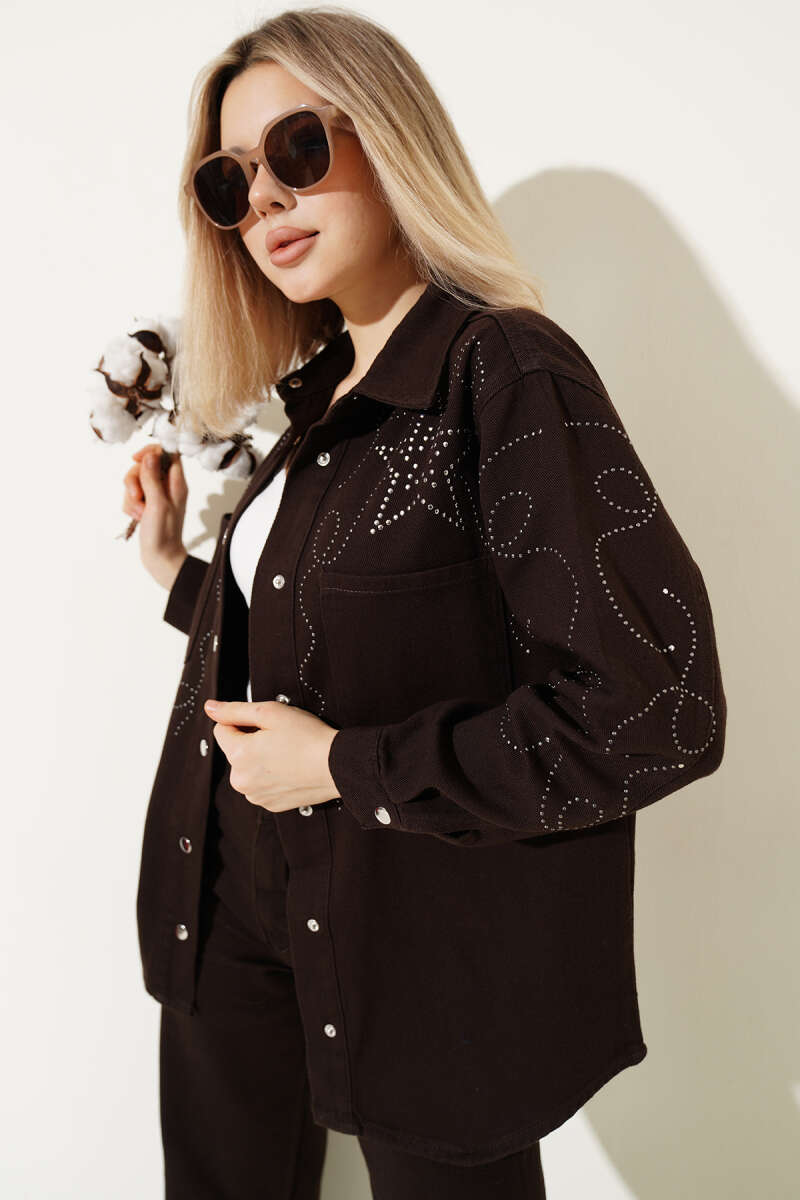 Yıldız Taşlı Cepli Gabardin Ceket