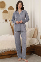 Yıldızlı Kruvaze Yaka Pijama Takımı