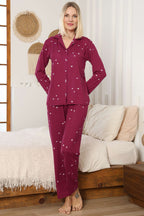 Yıldızlı Kruvaze Yaka Pijama Takımı
