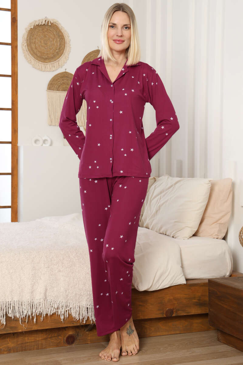 Yıldızlı Kruvaze Yaka Pijama Takımı