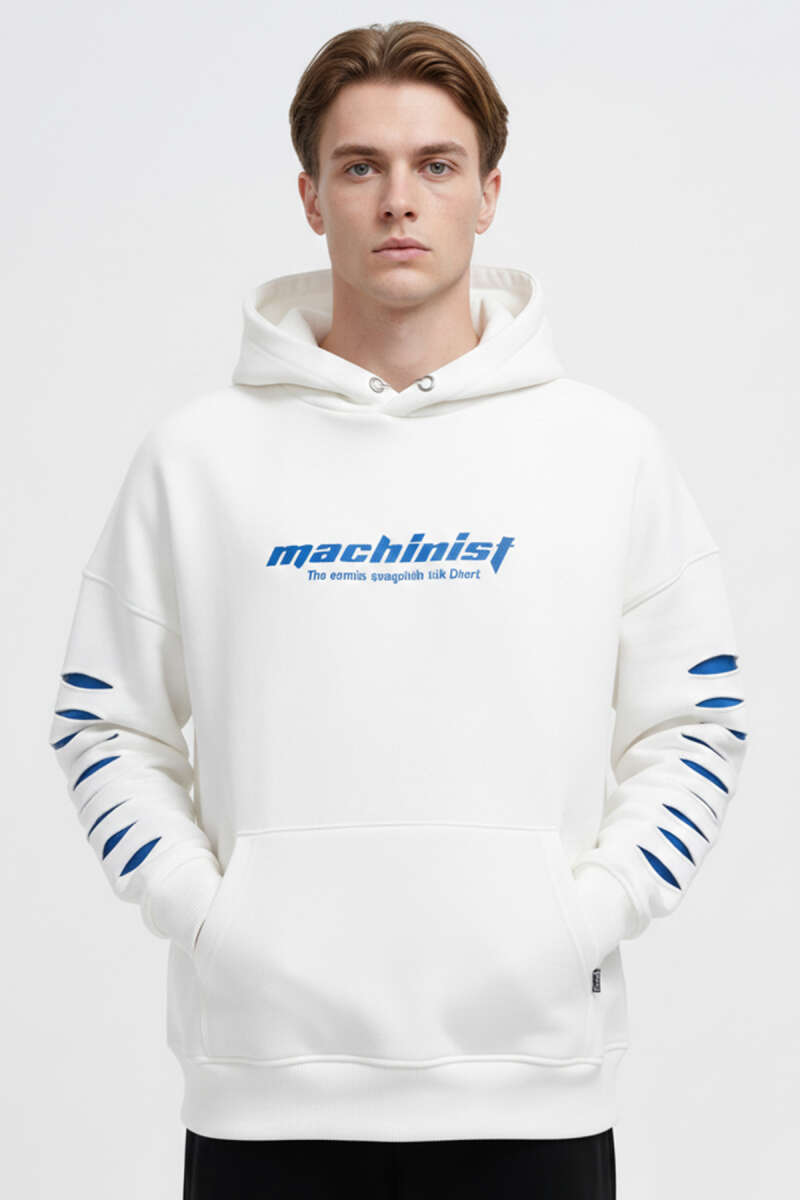 Yırtık Efektli Nakışlı Erkek Sweatshirt