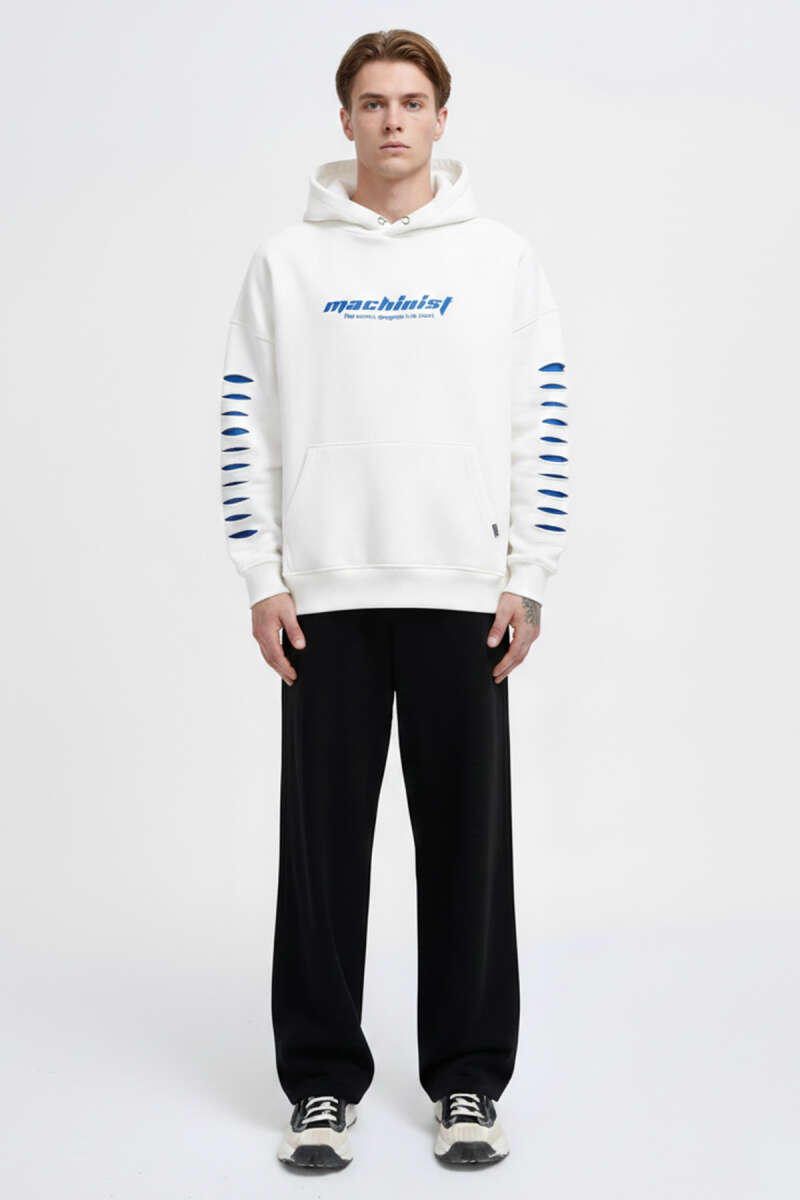 Yırtık Efektli Nakışlı Erkek Sweatshirt
