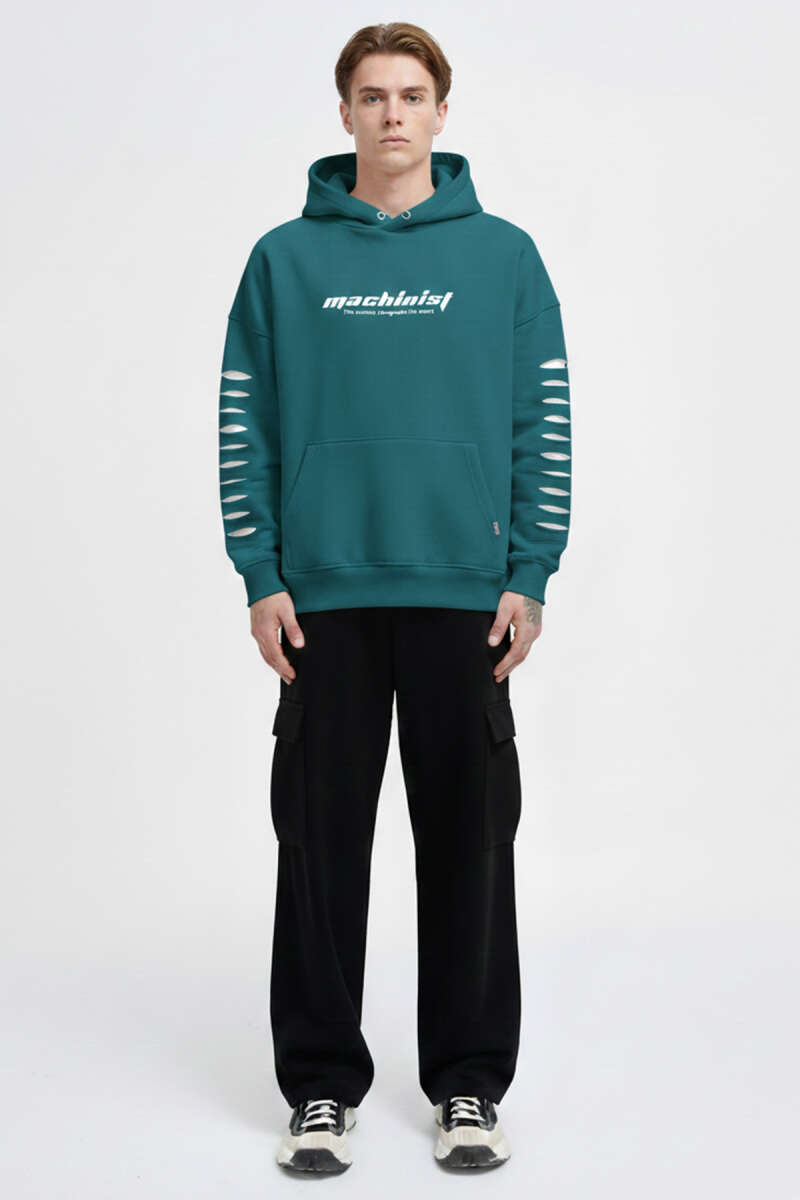 Yırtık Efektli Nakışlı Erkek Sweatshirt