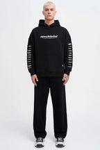 Yırtık Efektli Nakışlı Erkek Sweatshirt Siyah