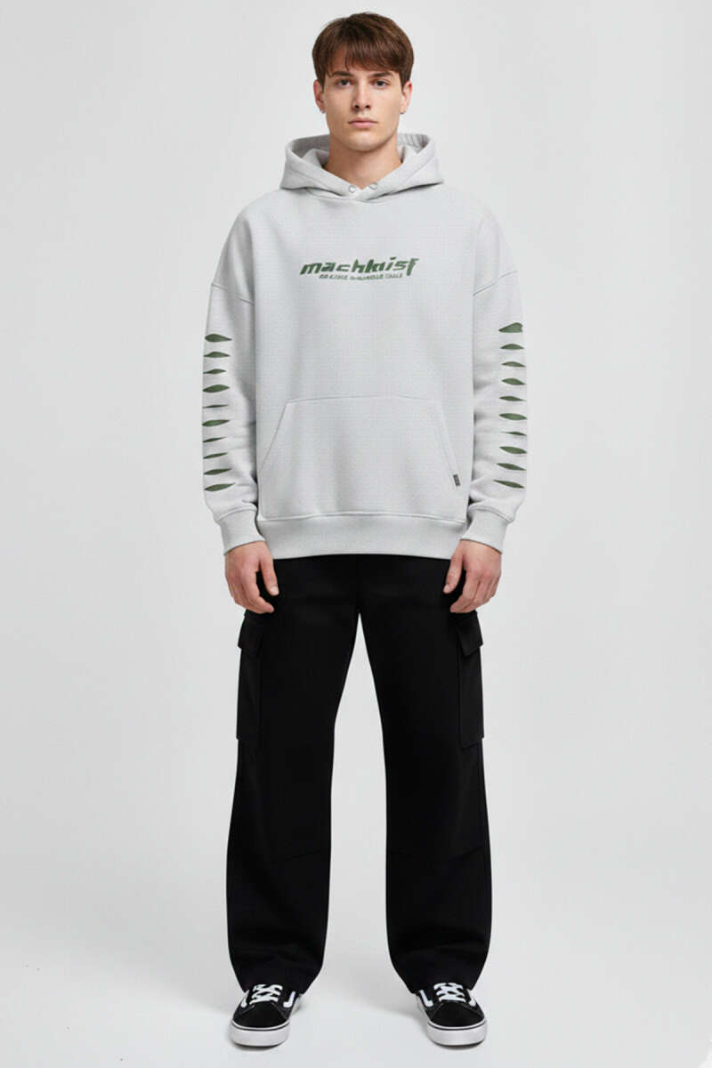 Yırtık Efektli Nakışlı Erkek Sweatshirt
