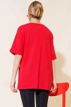 Yırtmaçlı Duble Kol T-shirt Kırmızı