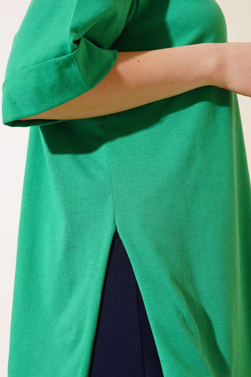 Yırtmaçlı Duble Kol T-shirt Yeşil