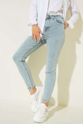 Yüksek Bel Dar Paça Pantalon Kar Açık