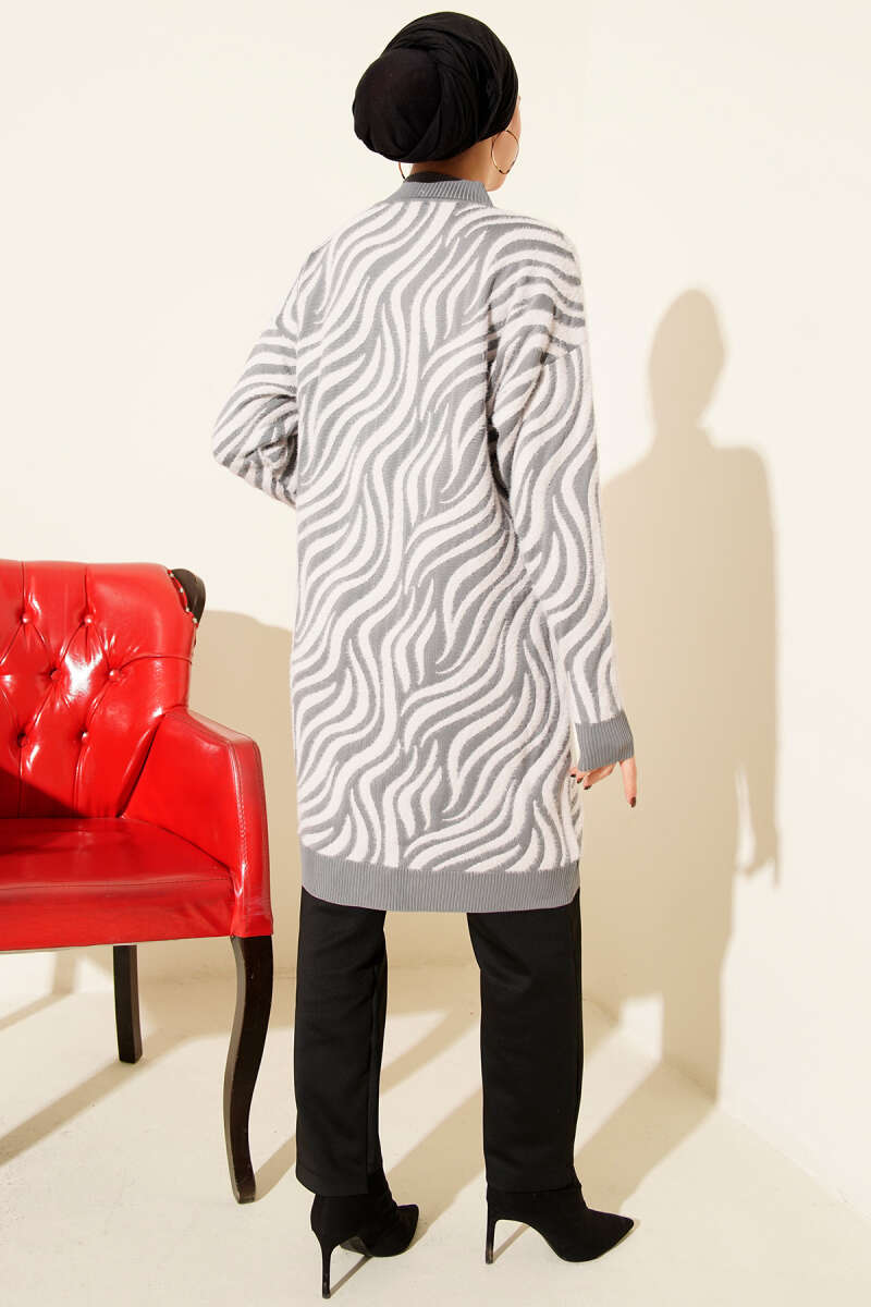 Zebra Desen Angora Detaylı Triko Hırka
