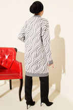 Zebra Desen Angora Detaylı Triko Hırka