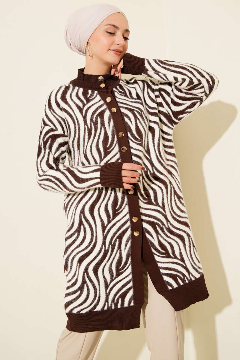 Zebra Desen Angora Detaylı Triko Hırka