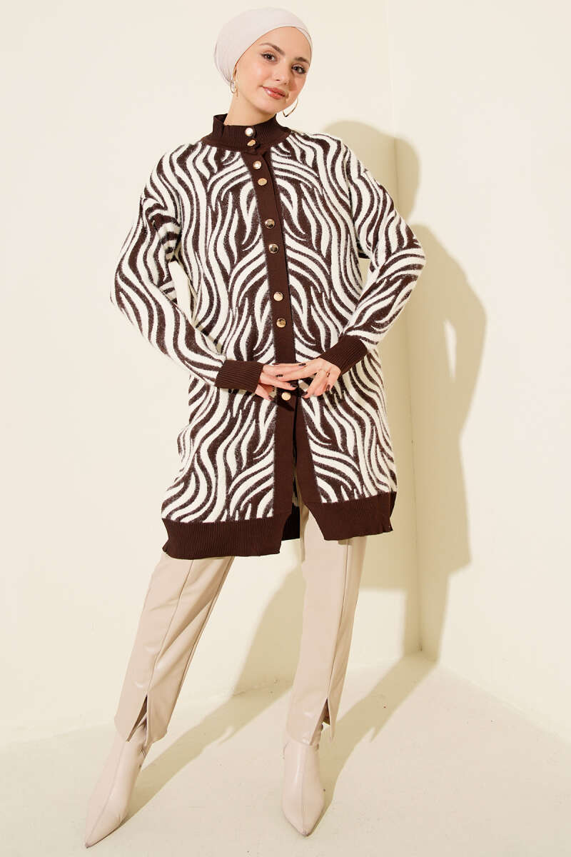 Zebra Desen Angora Detaylı Triko Hırka