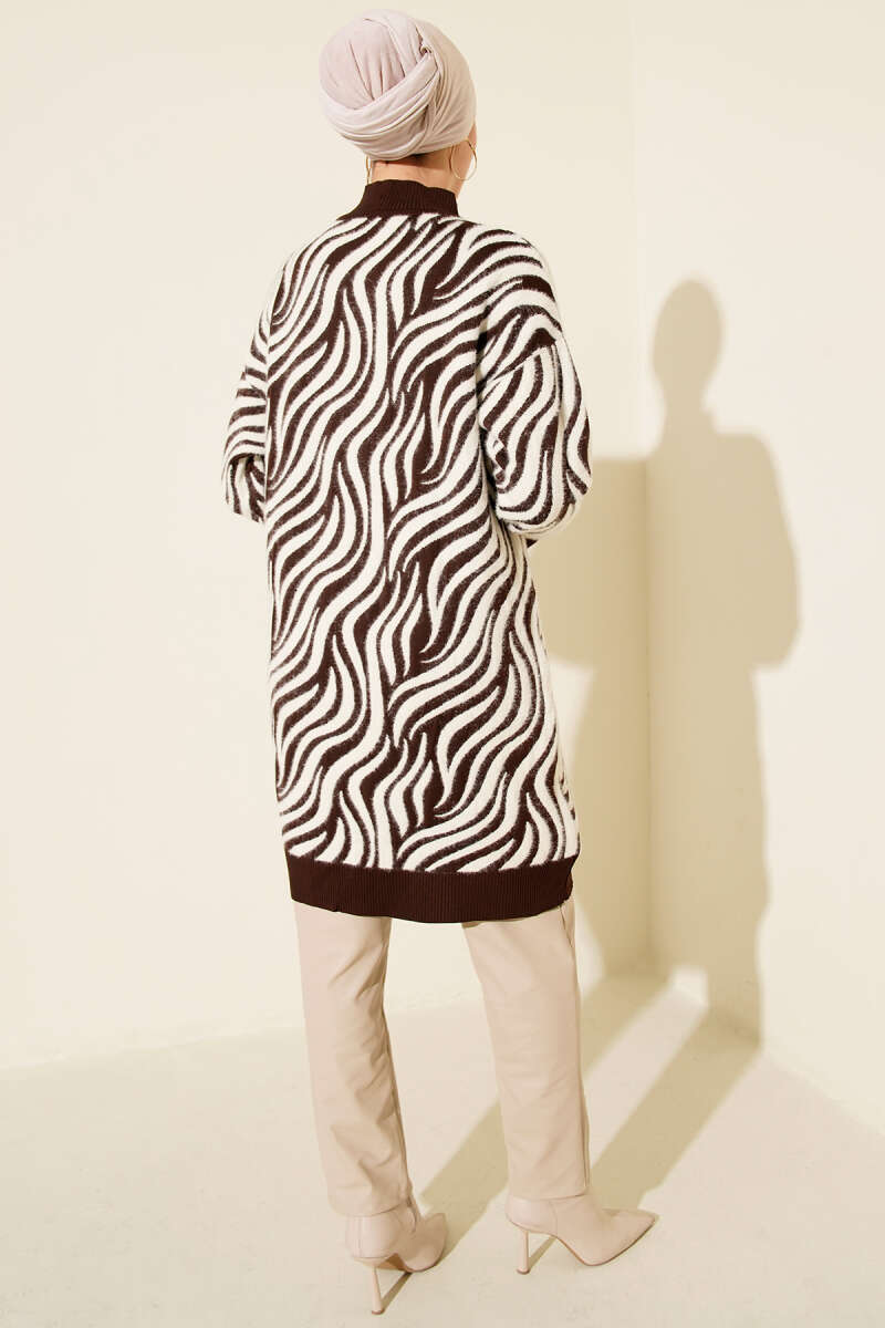 Zebra Desen Angora Detaylı Triko Hırka