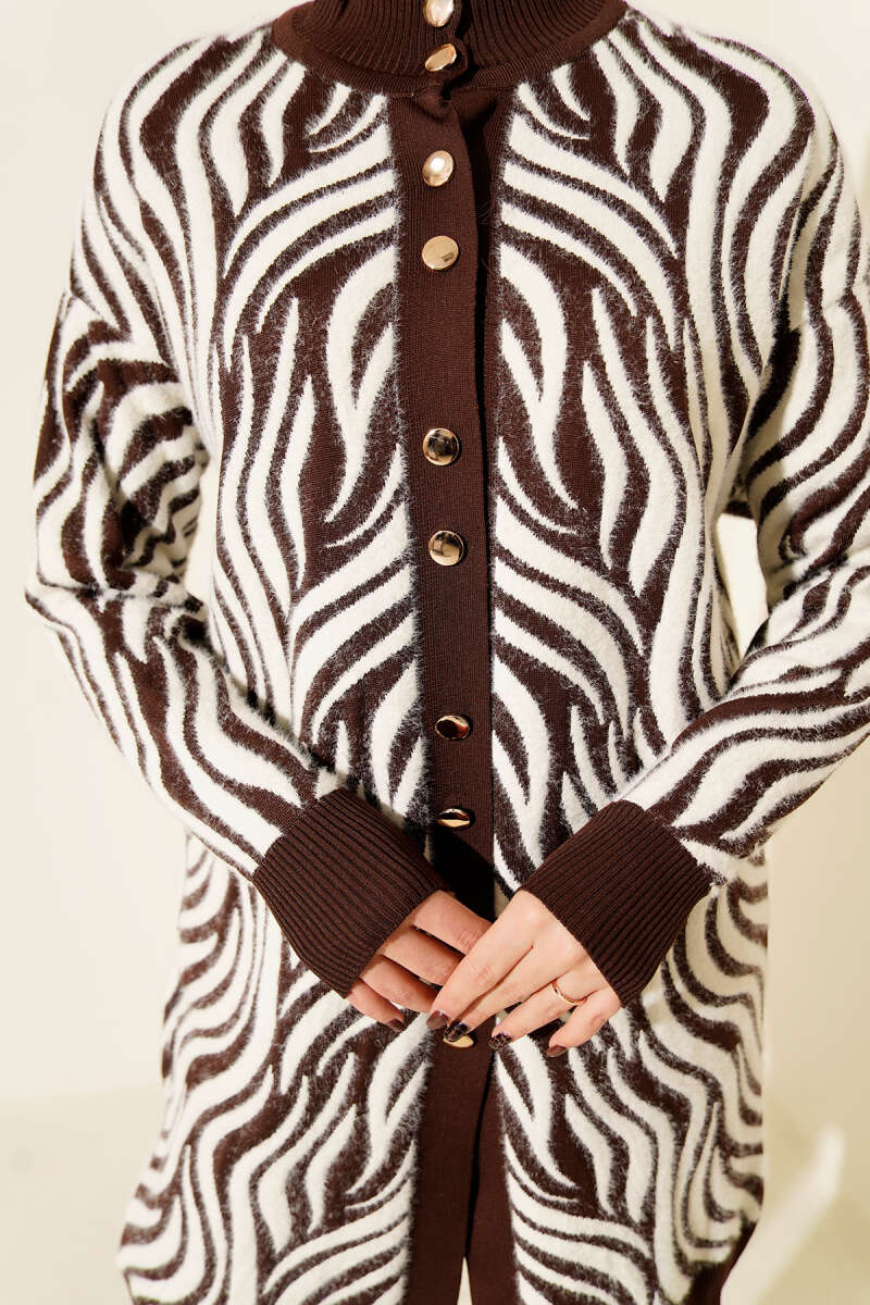Zebra Desen Angora Detaylı Triko Hırka
