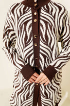 Zebra Desen Angora Detaylı Triko Hırka