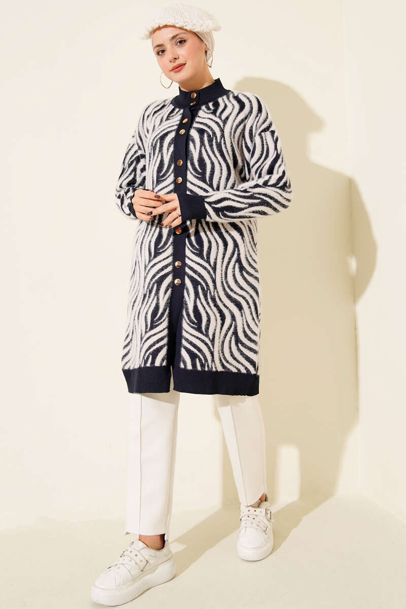 Zebra Desen Angora Detaylı Triko Hırka