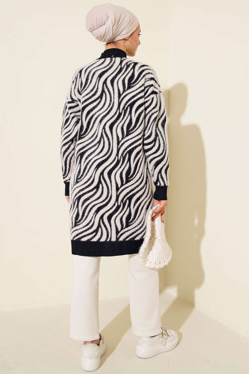 Zebra Desen Angora Detaylı Triko Hırka