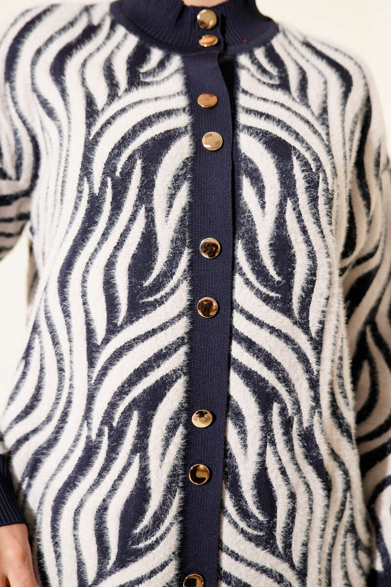 Zebra Desen Angora Detaylı Triko Hırka