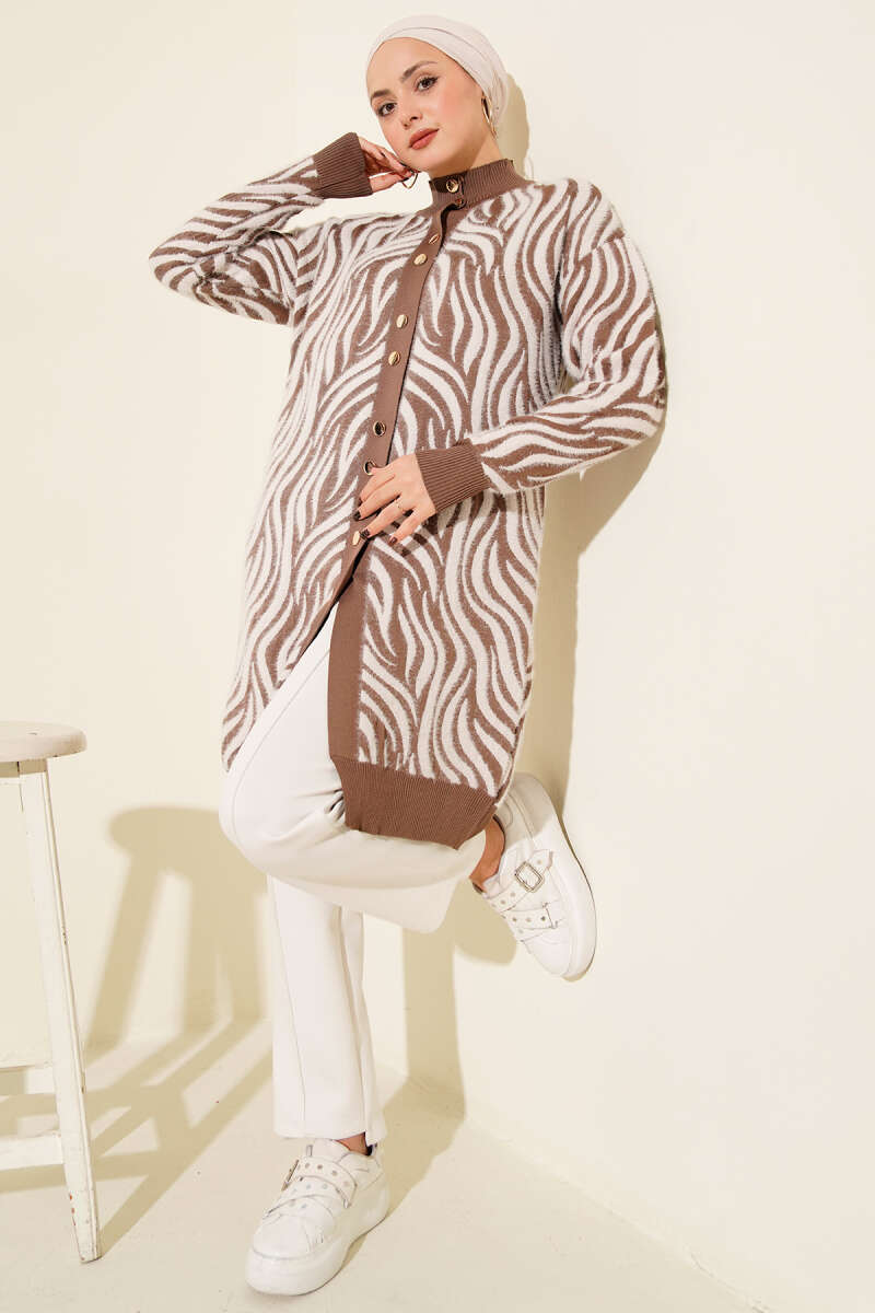 Zebra Desen Angora Detaylı Triko Hırka