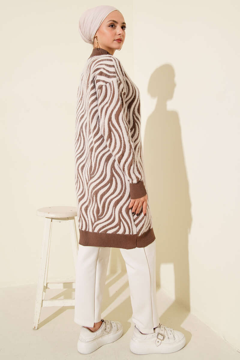 Zebra Desen Angora Detaylı Triko Hırka